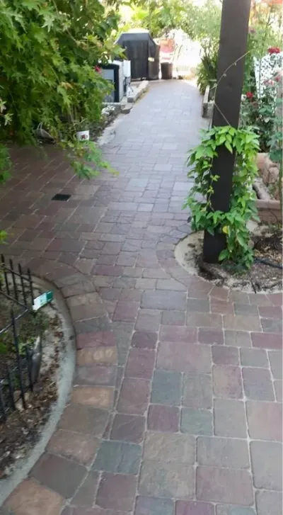Paver walkway along a side yard