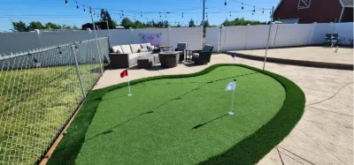 Putting green set into a patio